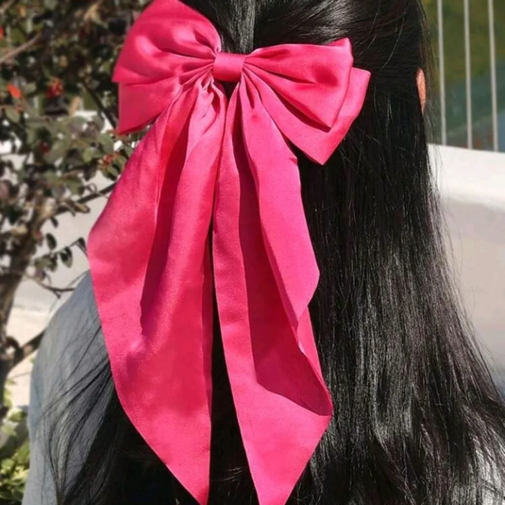 Pretty Hot Pink Large Satin Hair Bow Clip